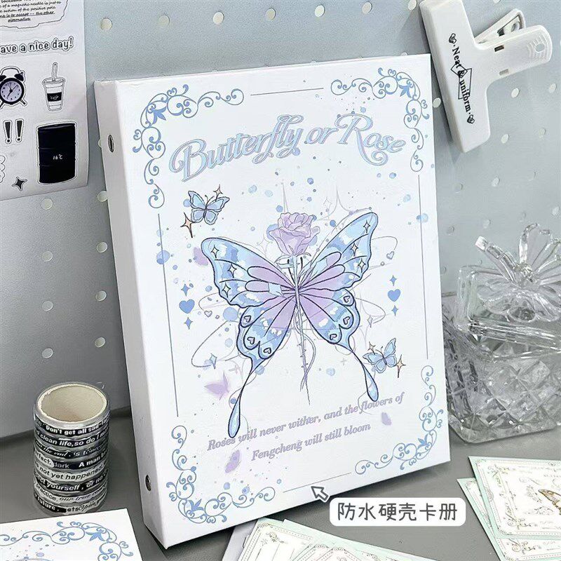 速发韩系白色蝴蝶玫瑰卡册is风高颜值活页硬壳四宫格绝美相册收纳