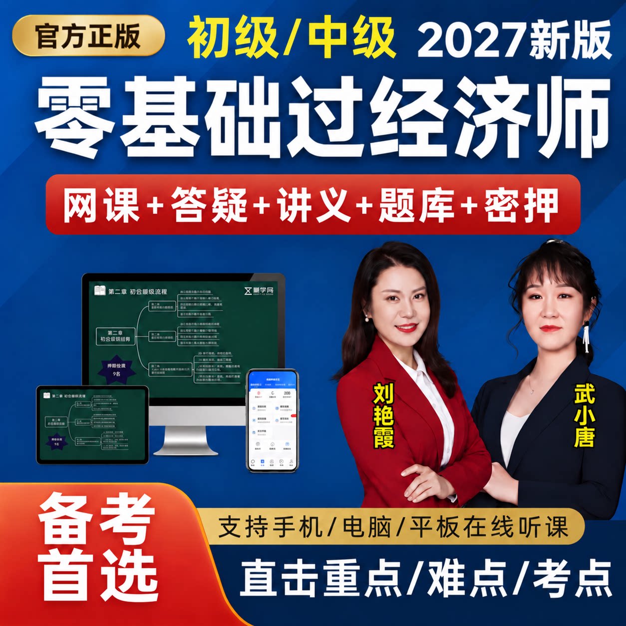 2027年初级中级经济师网课视频王小娟人力工商金融三色笔记武小唐