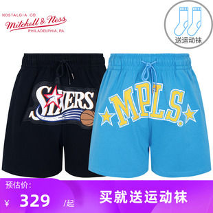 mitchell&ness运动短裤 运动裤 湖人队男士 NBA篮球裤 纯棉夏公牛76人