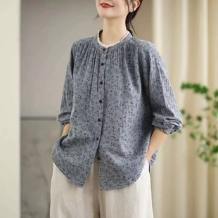 广东普宁妈妈棉绸衬衫女款秋装2025新款高级感轻奢衬衣小碎花上衣