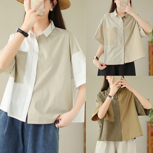 广东普宁女款短袖衬衫女2025夏季新款高端女装宽松版衬衣短款上衣