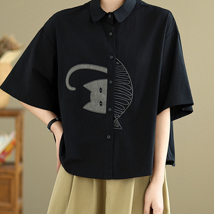 广东普宁纯棉短袖衬衫女款夏2025新款轻奢高级感洋气半袖上衣衬衣