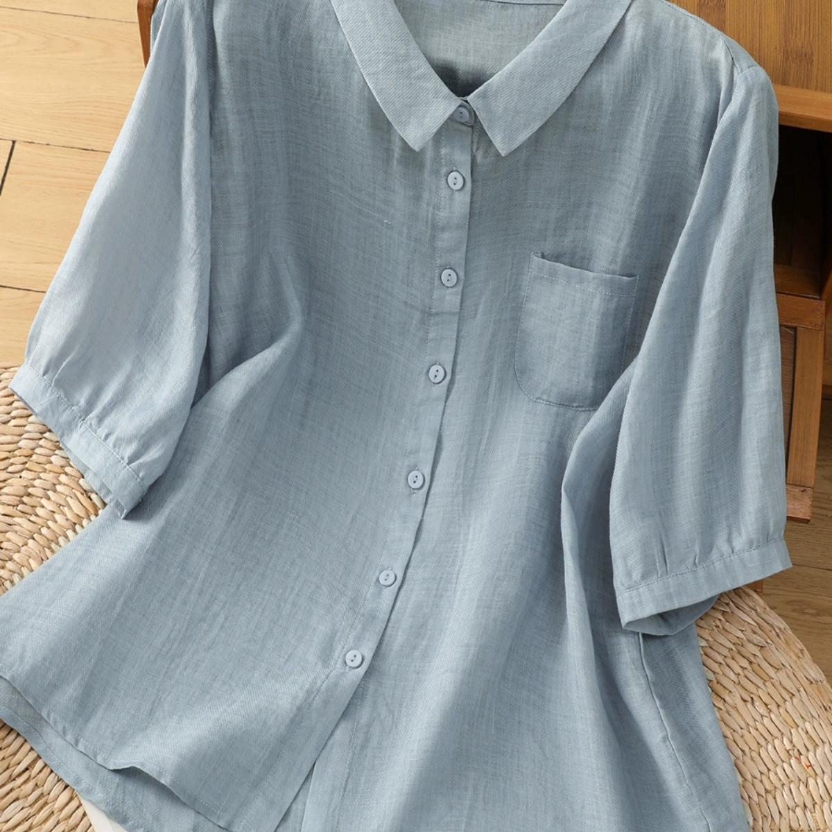 2025新妈妈夏装苎麻女装短袖衬衫