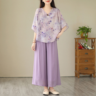 新中式棉麻时尚套装女夏季2026新款大码中年妈妈装夏款两件套夏装