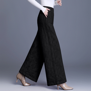 妈妈提花直筒裤 外穿2025新款 子东北零下 女冬夹棉棉裤 羽绒棉阔腿裤