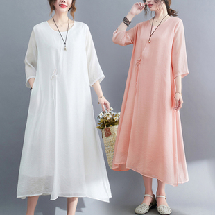 广州十三行爆款亚麻连衣裙2026夏季新款时尚妈妈显瘦棉麻中长裙女