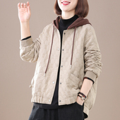 中年妈妈宽松休闲欧货短款 夹棉轻薄小棉袄外套女士秋冬季 大码 上衣