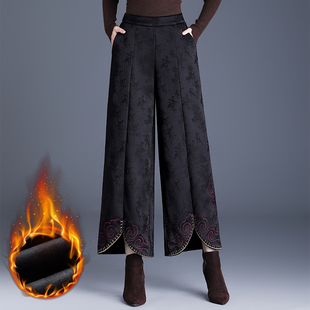 加绒加厚国风绣花裤子女2026新款流行爆款直筒后妈梧桐裤女裤洋气