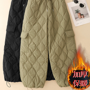 女冬季 阔腿裤 外穿束脚防风裤 洋气保暖工装 子2025新款 夹棉加厚棉裤