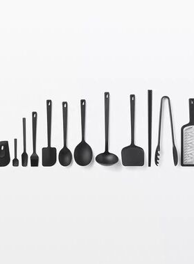 yu定 日本muji无印良品黑色锅铲硅胶汤勺刮刀筷子料理小物