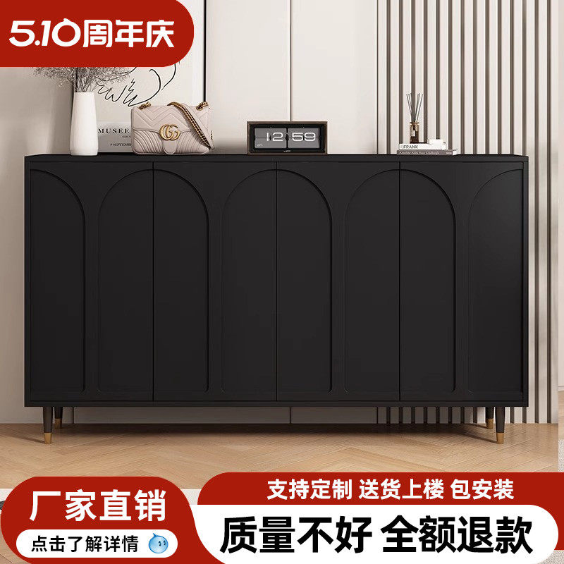 2024新款法式黑色鞋柜家用门口入户鞋架玄关一体靠墙储物柜诧寂风