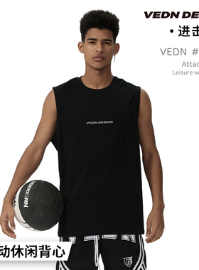 维动背心连帽投篮服T恤男美式夏季篮球运动跑步纯棉无袖帽衫坎肩V