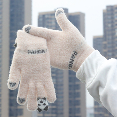 冬季保暖手套女毛绒加绒加厚可爱