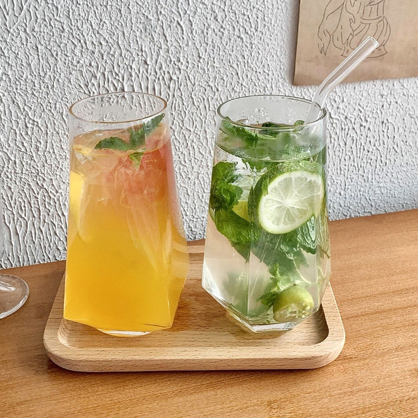 网红水杯玻璃水果茶家用透明冷饮料品喝气泡水果汁杯大容量ins风