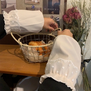 可爱花边羽绒服袖套女高级感纯色办公室学生写字秋冬防脏套袖