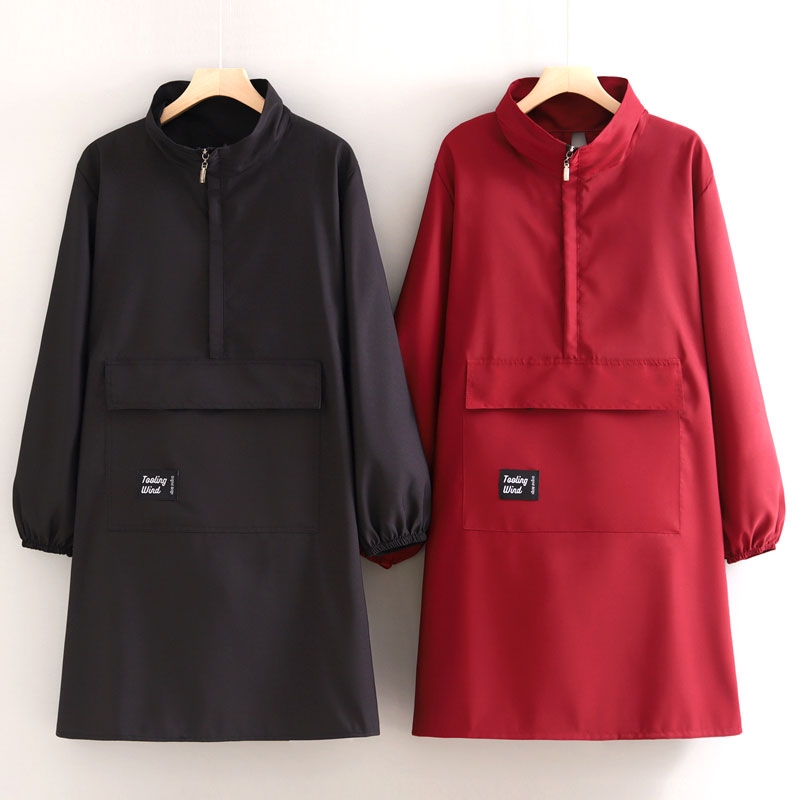 护衣罩衣大人立领长袖拉链兜围裙新款防污耐磨反穿上班女工作服