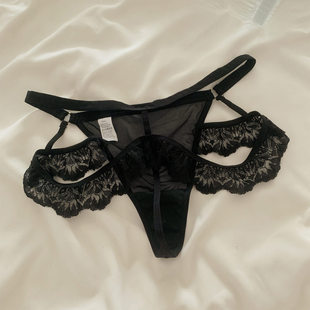 内裤黑色蕾丝腿环腰部镂空纯欲细带中腰丁字甜美少女风三角裤