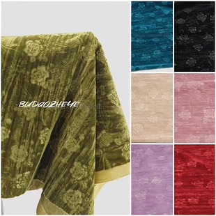 多色玫瑰花压印丝绒布料肌理压皱光泽感时装新中式设计师包包面料