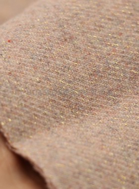 冬款烟粉色双面羊绒布料斜纹织金双层可剥纯羊毛大衣高定羊绒布头