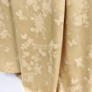 雾朦胧春秋蝴蝶新工艺印花抓花缎布料 垂坠仿醋酸旗袍汉服面料