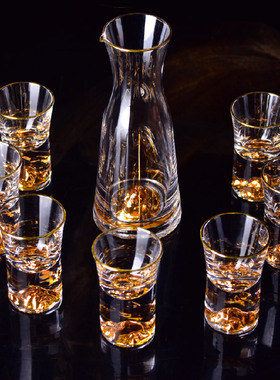 金山白酒杯轻奢家用分酒器高档酒具套装金箔玻璃酒盅烈酒杯小酒杯