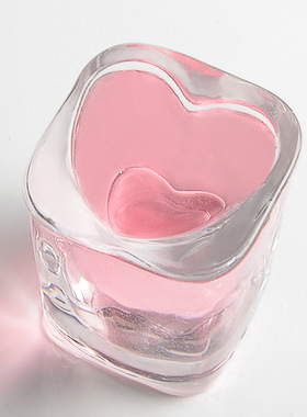 网红粉色爱心方形加厚玻璃杯洋酒白酒烈酒加厚KTV酒吧玻璃杯子