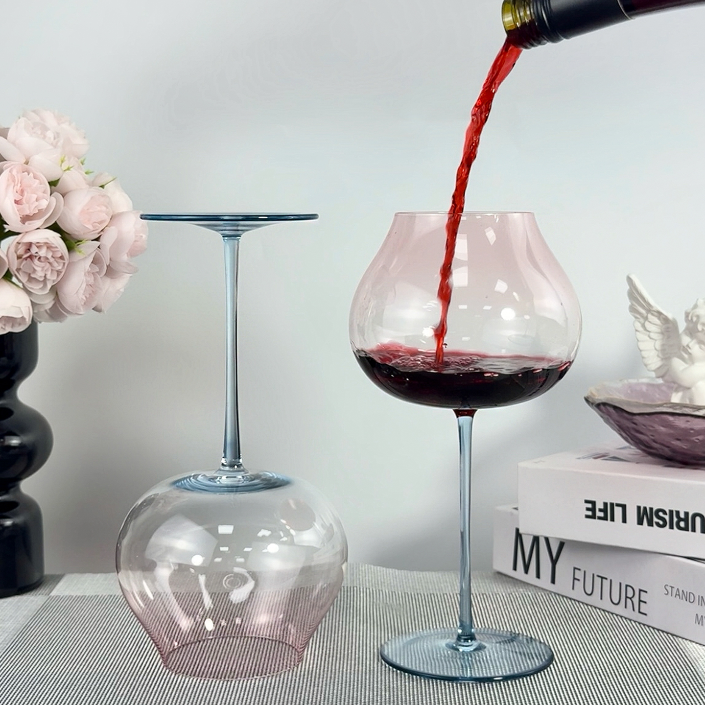 北欧奢华海月蓝红酒杯家用