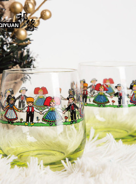 阿尔萨斯小人杯香槟鸡尾酒欧式商用圆形手工彩色民族玻璃单杯