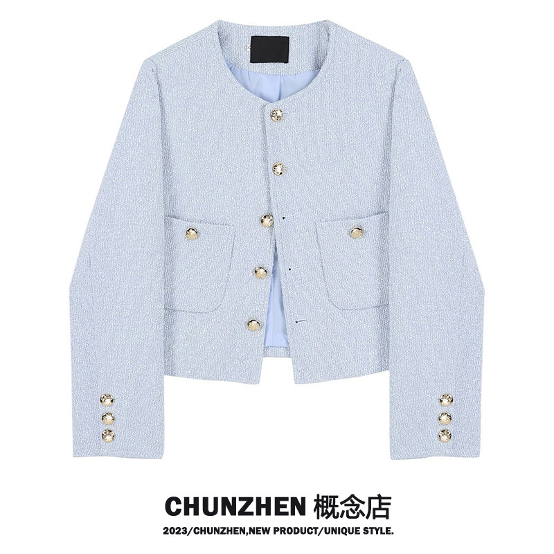 CHUNZHEN 2023 봄과 가을 새로운 짧은 스타일 슬림 스타일 세련된 프랑스 탑 작은 향기로운 스타일 자켓 여성 패션