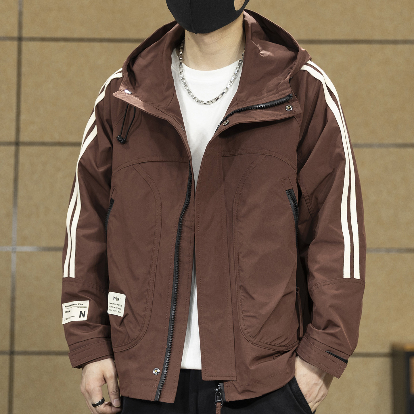防水冲锋衣棉衣外套男士宽松潮牌春秋季上衣棉服连帽工装三防夹克