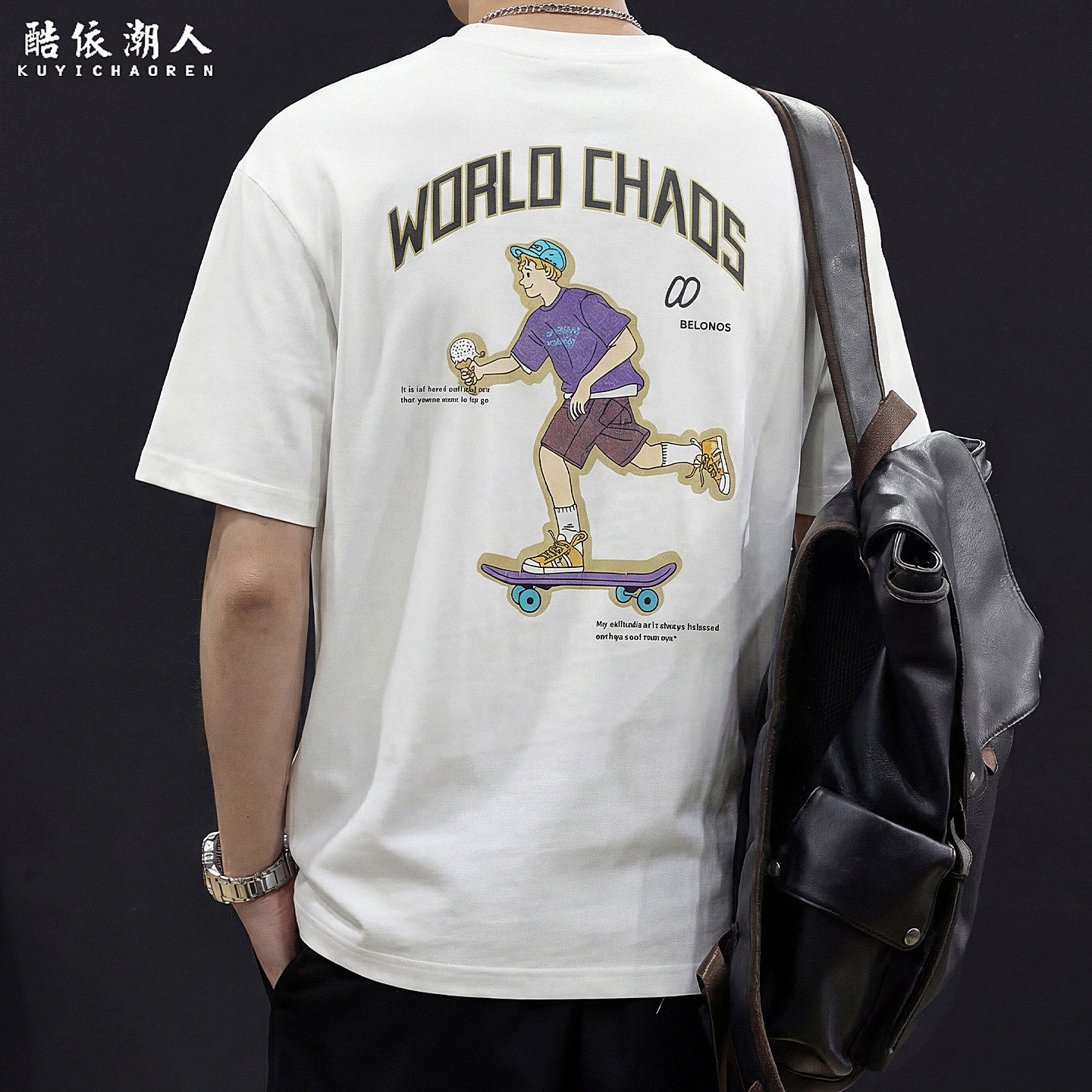 美式休闲风卡通印花短袖T恤男夏季2026新款宽松大码百搭潮牌上衣