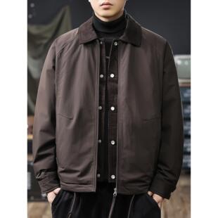 冬季翻领灯芯绒拼接假两件羽绒服男90白鸭绒加厚保暖休闲夹克外套