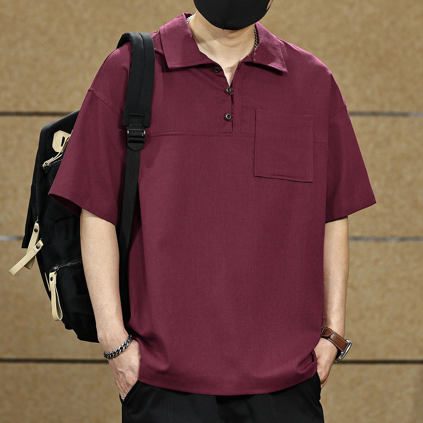 高端亚麻Polo衫男士半开领短袖2026夏季新款宽松大码T恤上衣男装