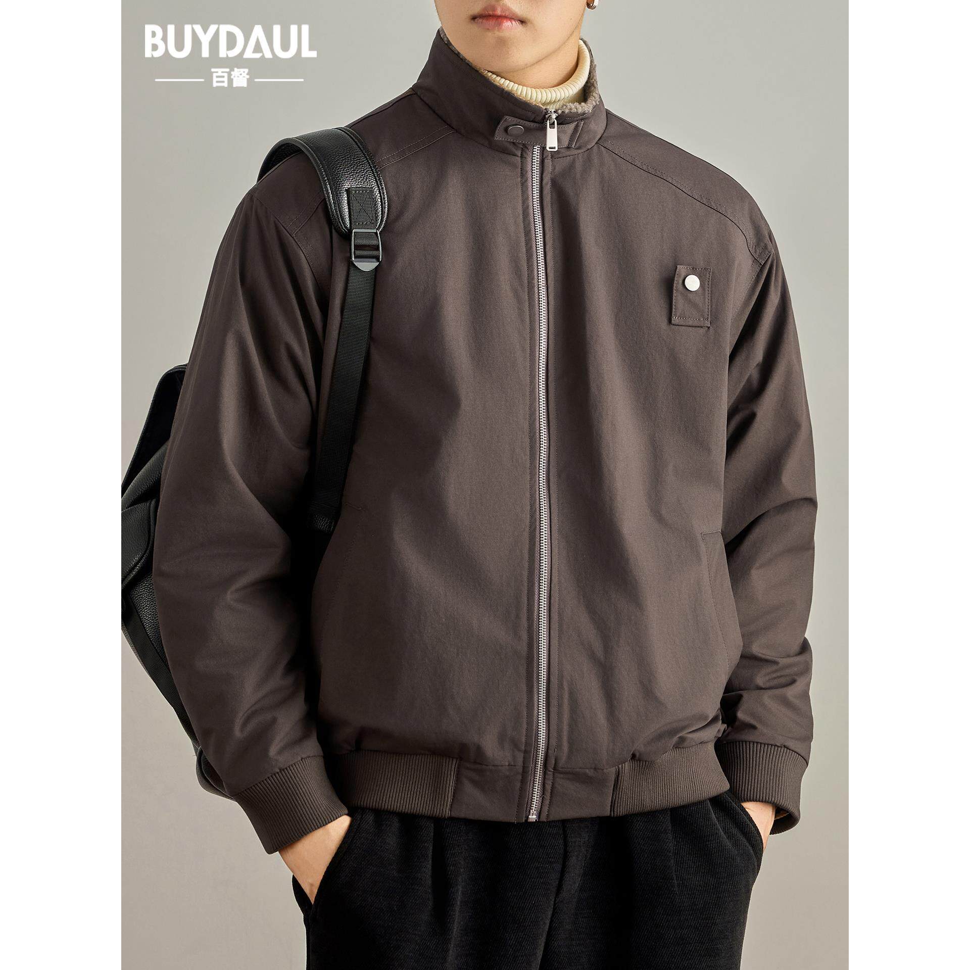 美式仿羊毛羔立领工装夹克男士冬季新款户外宽松保暖防风棉衣外套