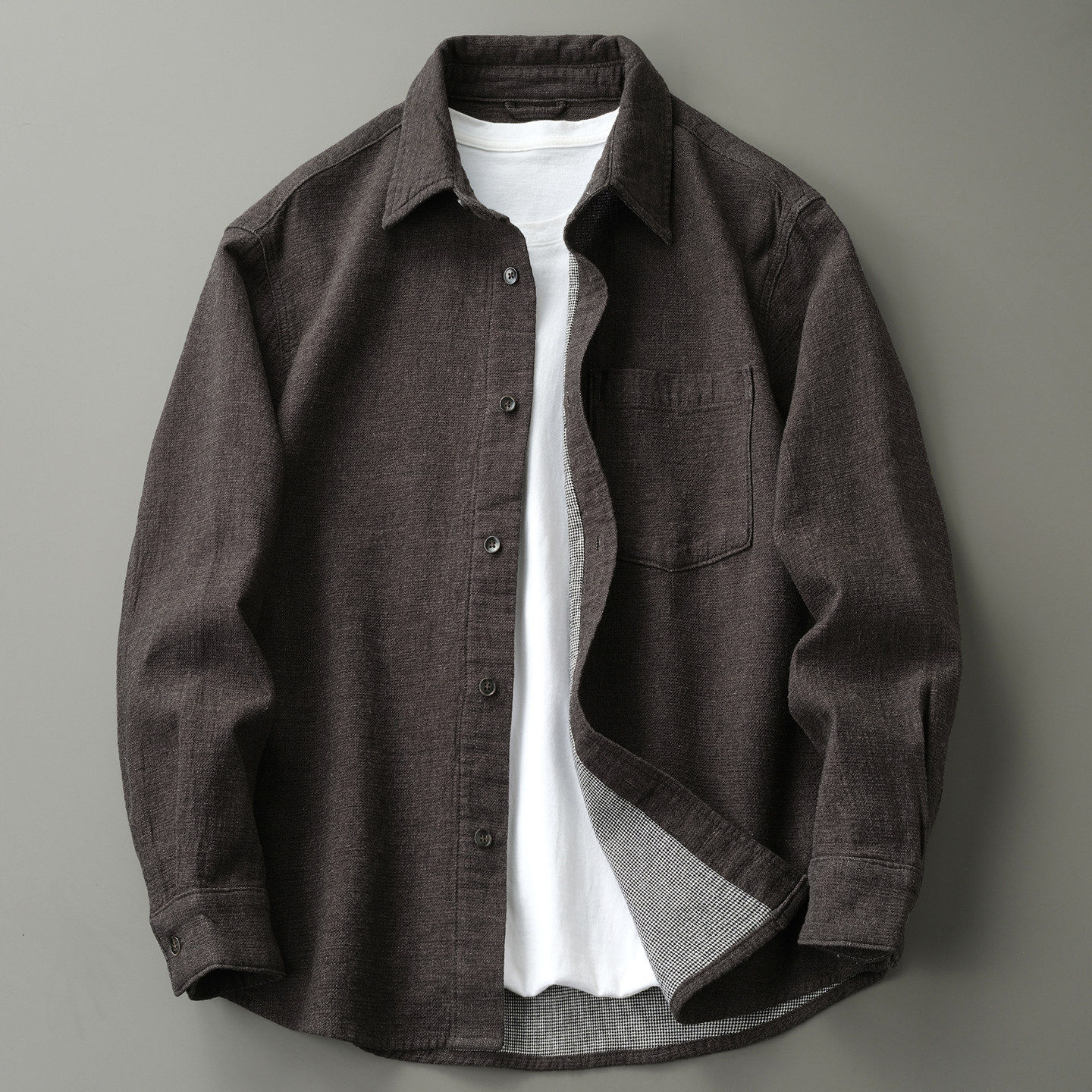 春夏新款老钱风纯棉休闲衬衫男女2026时尚肌理感提花薄款衬衣外套