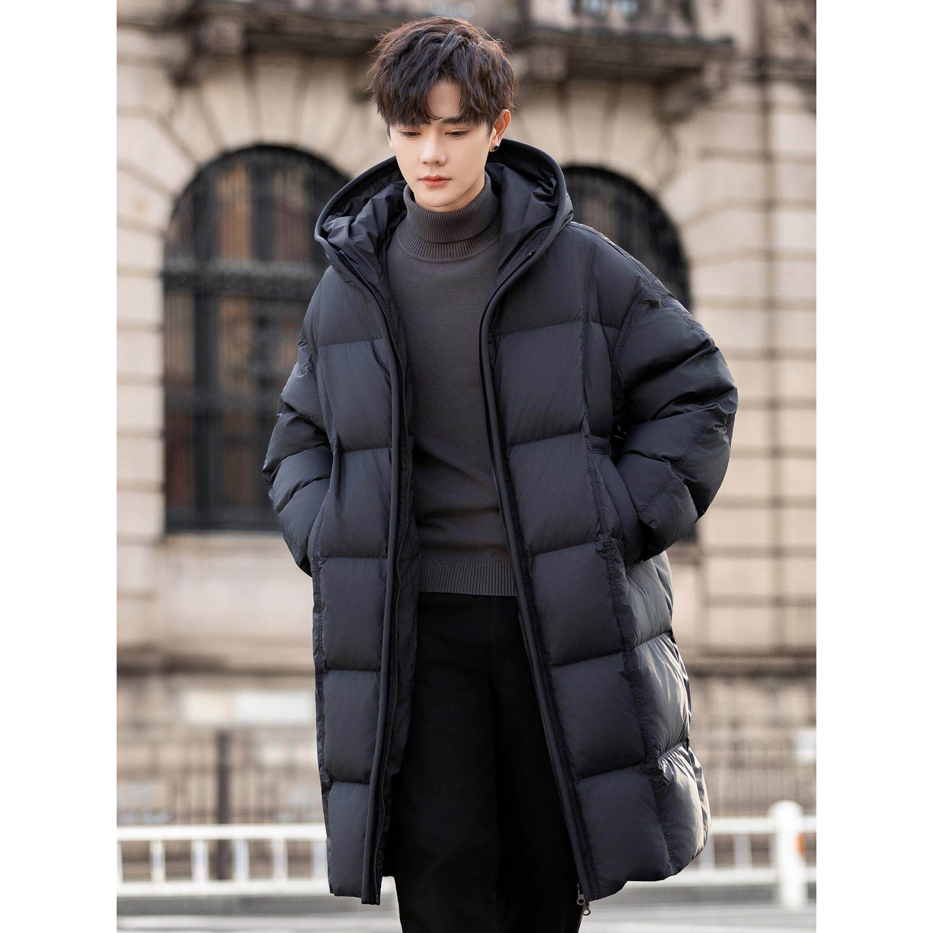 超厚抗寒男士羽绒服高充绒量2025新款冬季中长款连帽面包保暖外套
