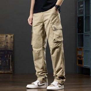 多口袋工装 高级感痞帅宽松复古纯棉休闲长裤 裤 薄款 男直筒夏季 美式