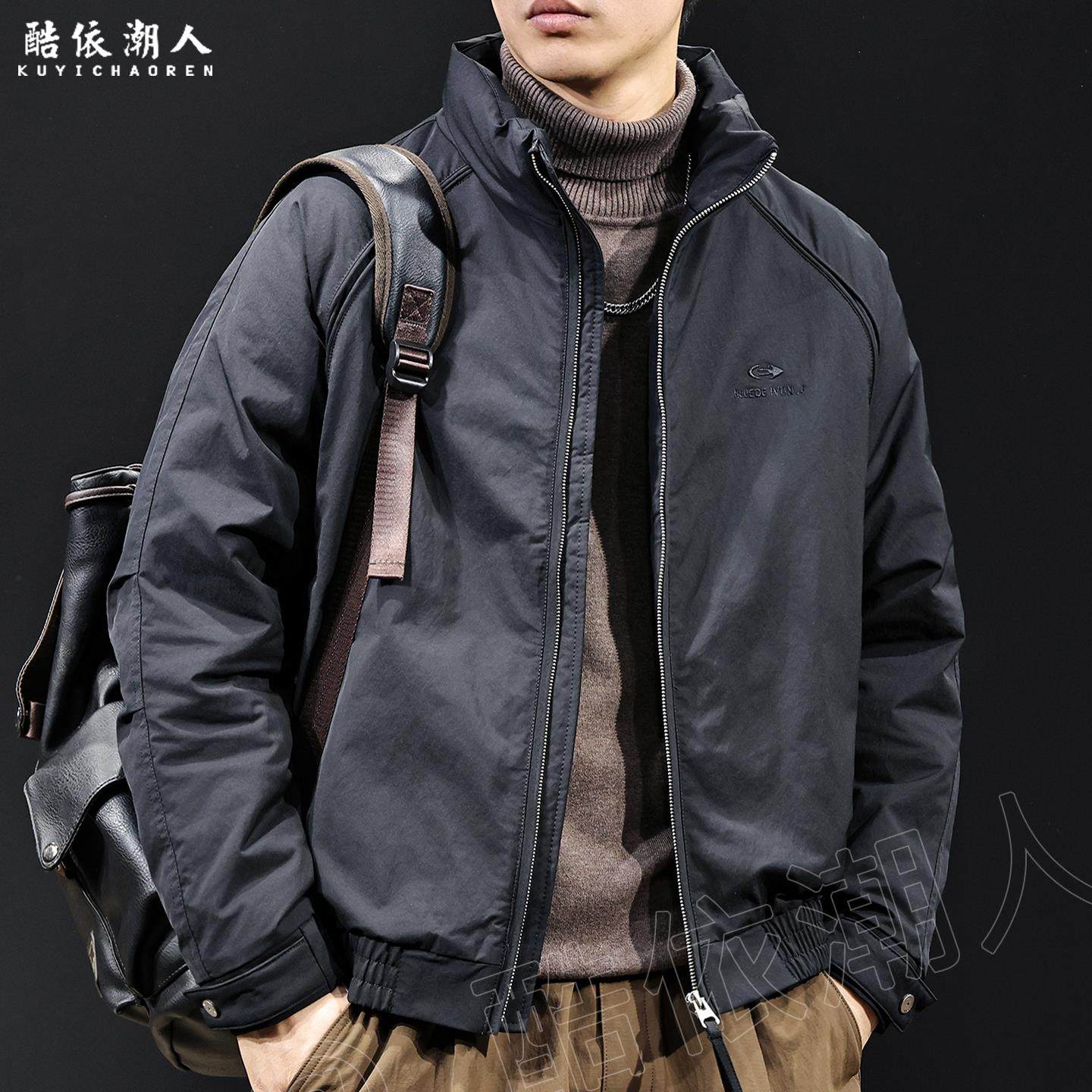 美式立领羽绒服男2025秋冬季新款白鸭绒轻薄保暖潮牌休闲外套大码