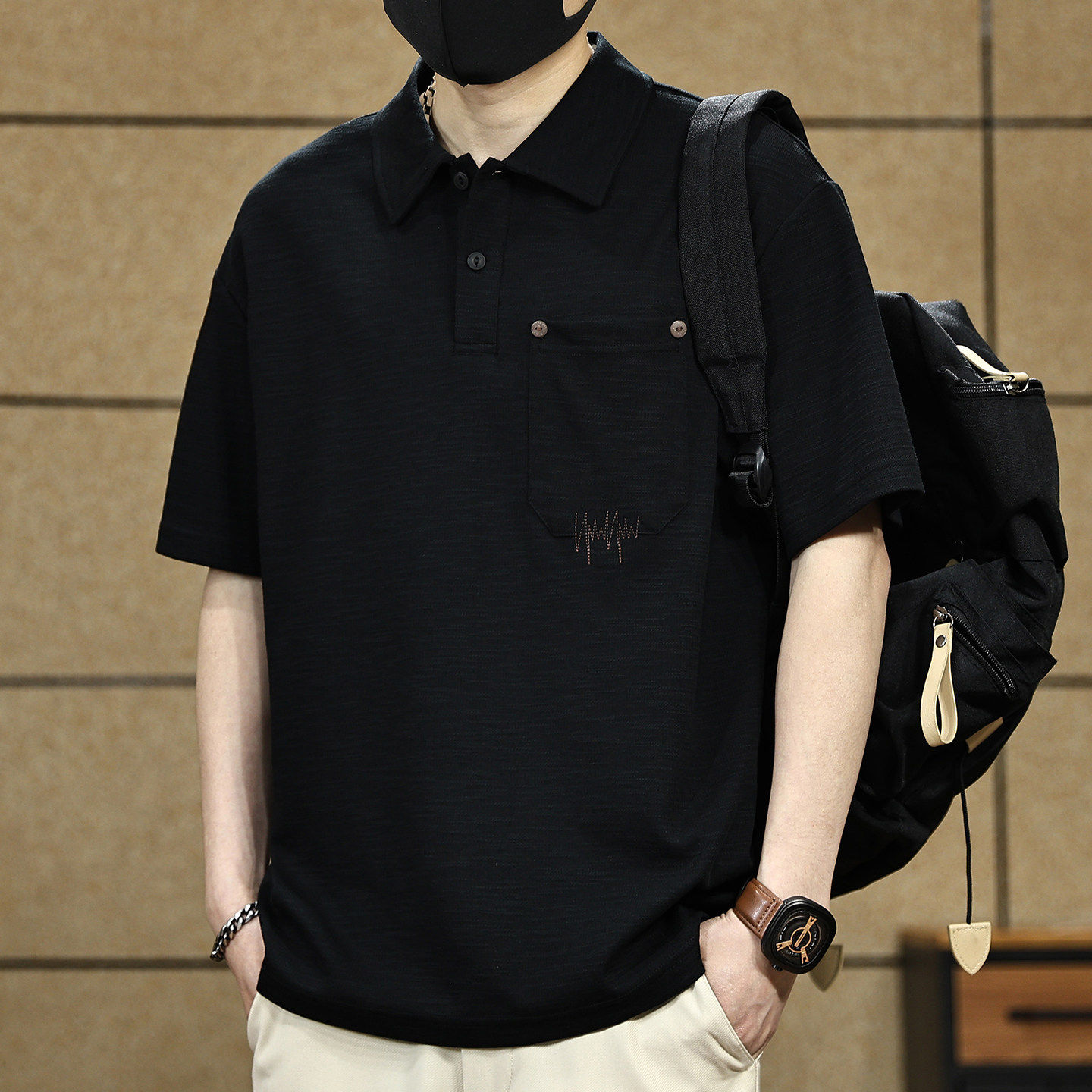 美式复古肌理感短袖Polo衫男士夏季新款潮牌男装t恤宽松半袖上衣