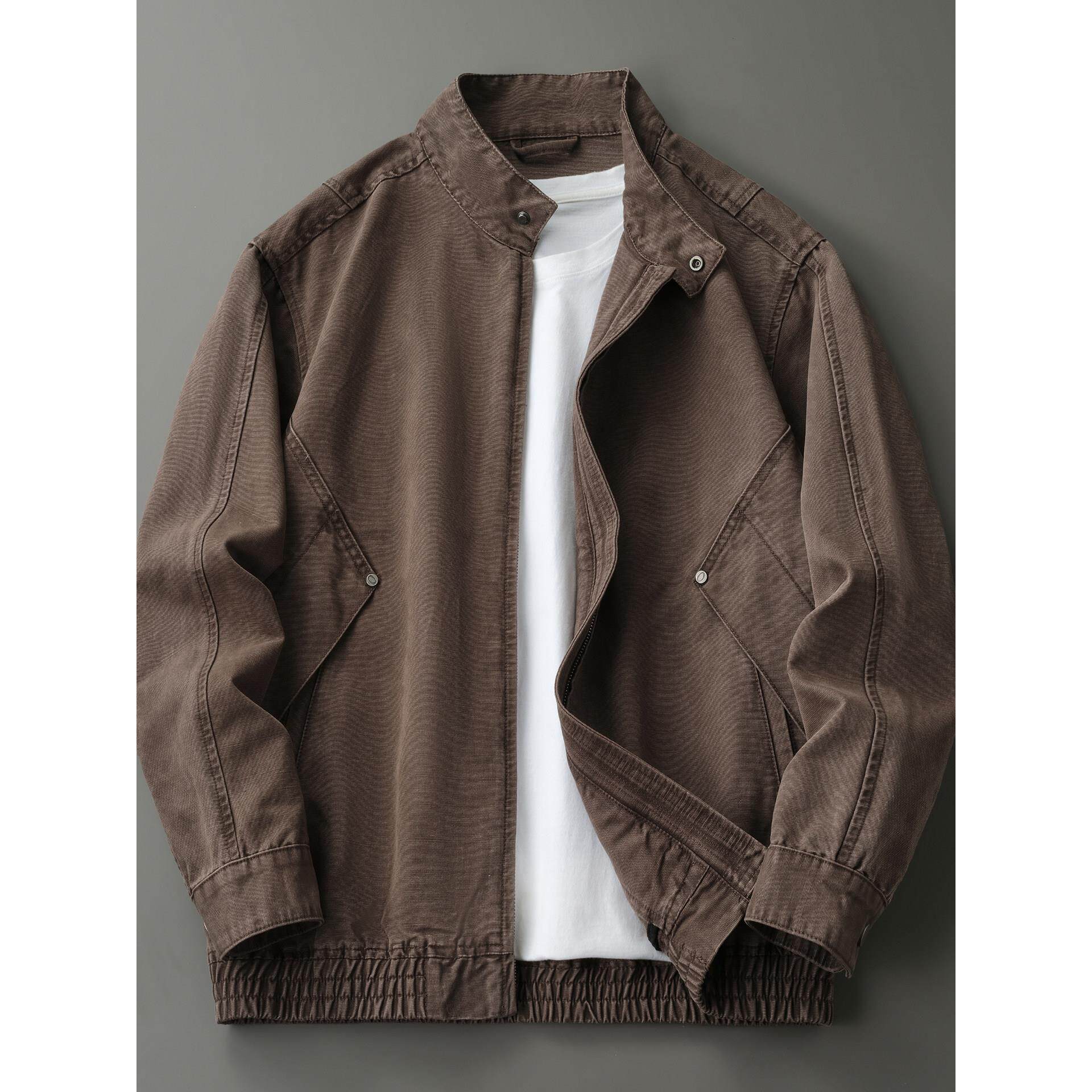 纯棉立领哈灵顿休闲外套男2026早春薄款美式复古水洗工装机车夹克