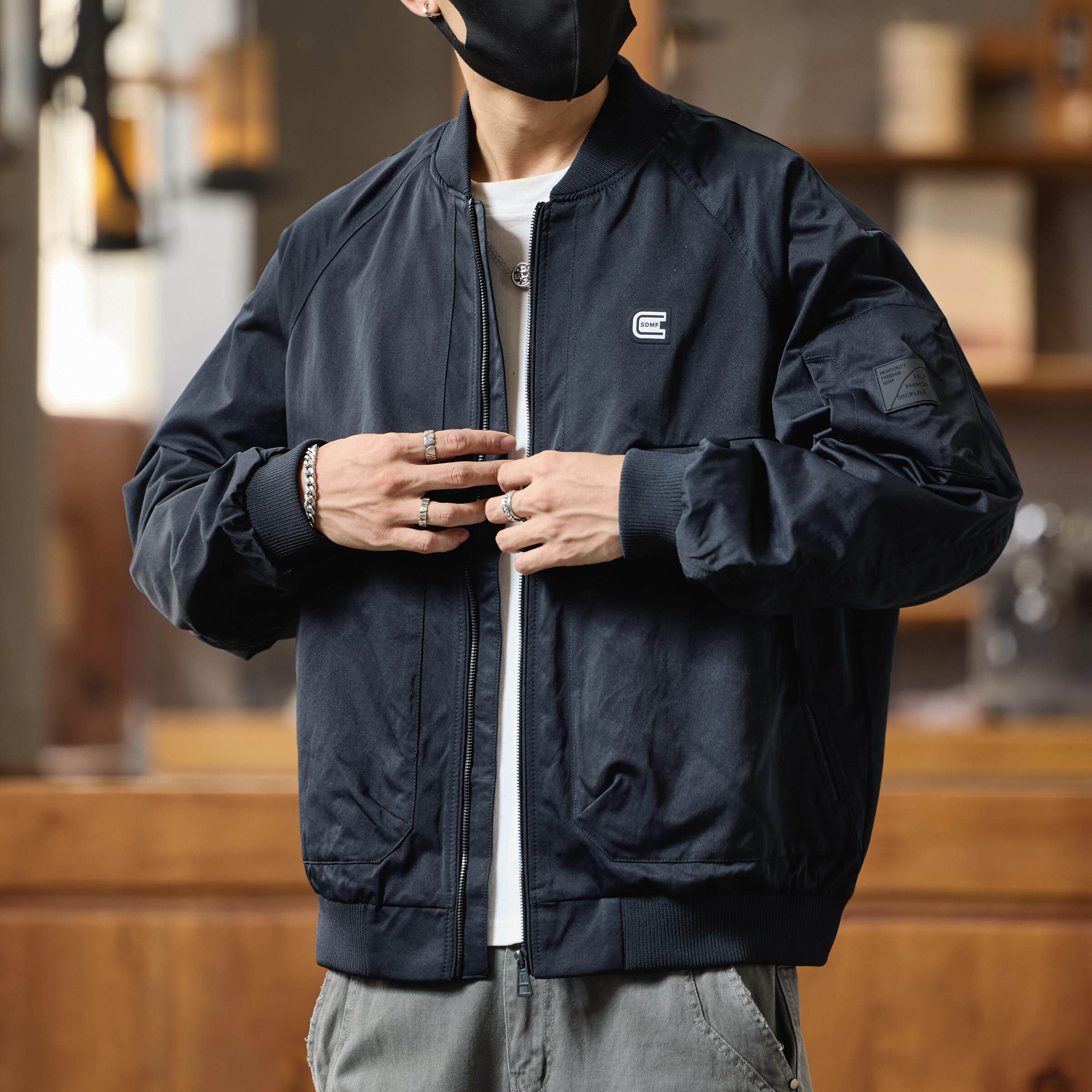 美式黑色休闲飞行员夹克男士2026春季新款宽松大码棒球服工装外套