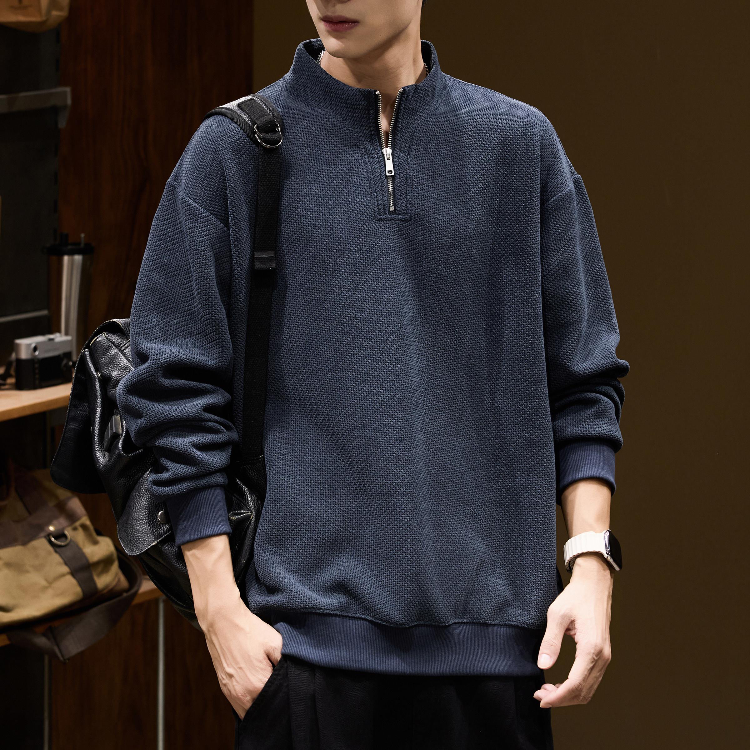 高端纹理感半高领拉链卫衣男春秋款衣服2026新款重磅潮牌大码秋季