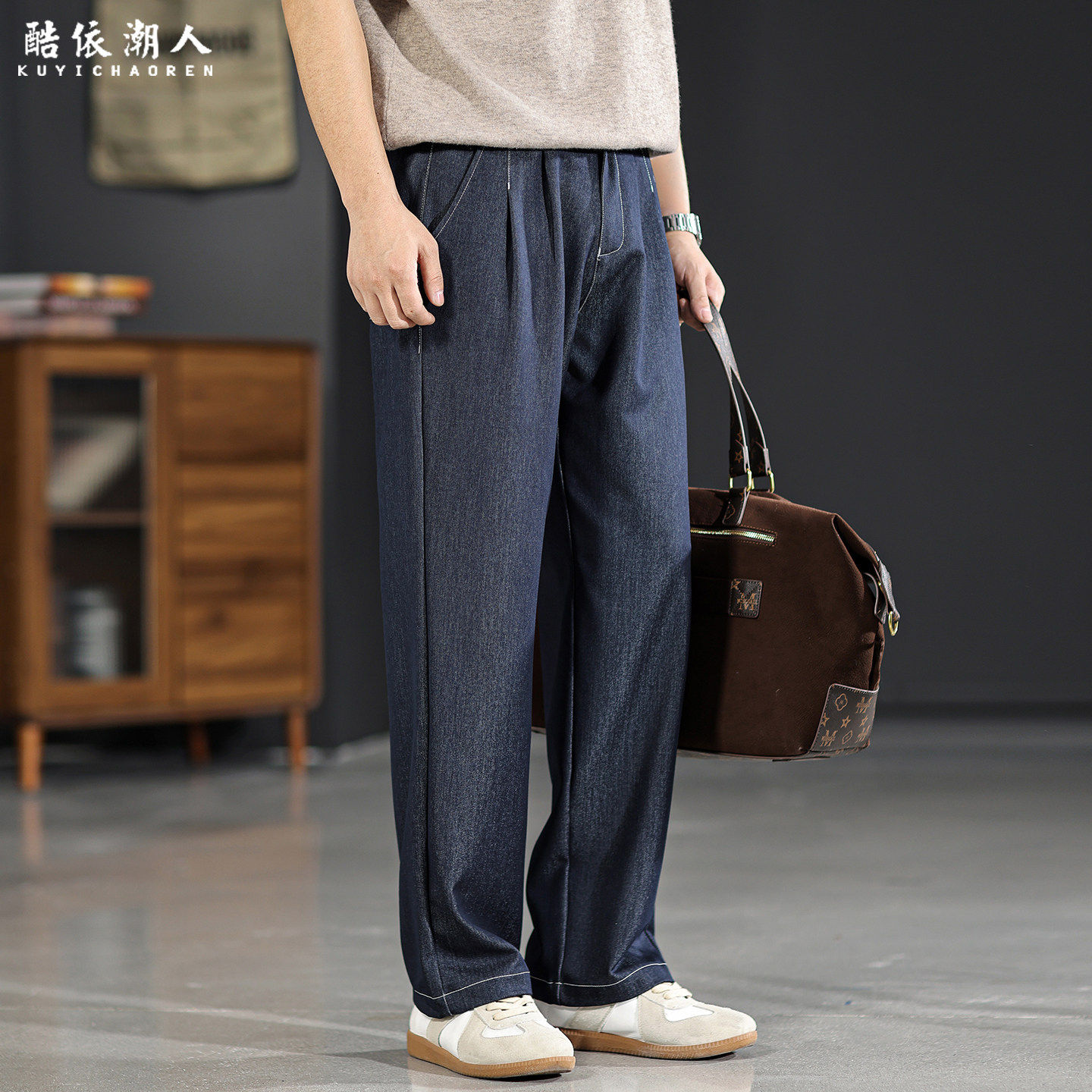 春夏2026新款细腻光泽垂感牛仔直筒休闲裤男宽松轻奢老钱风西裤