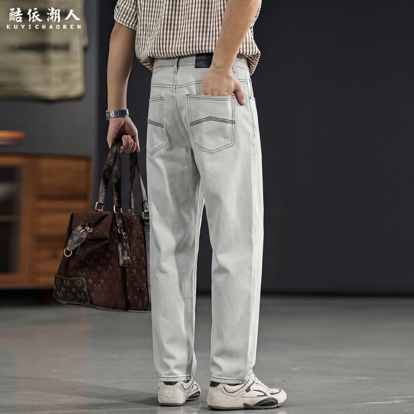 高级灰莱赛尔轻薄直筒牛仔裤男2026新款长裤春夏款极简老钱风裤子