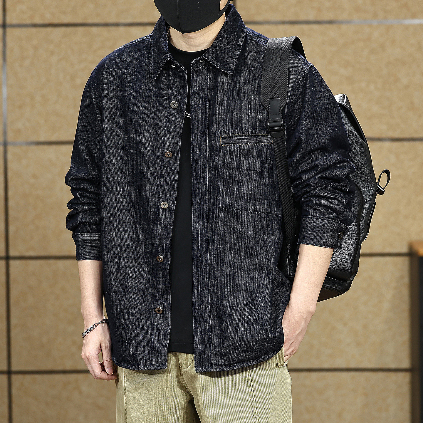 美式高街原色牛仔衬衫男秋季2026新款宽松显瘦翻领长袖衬衣外套潮
