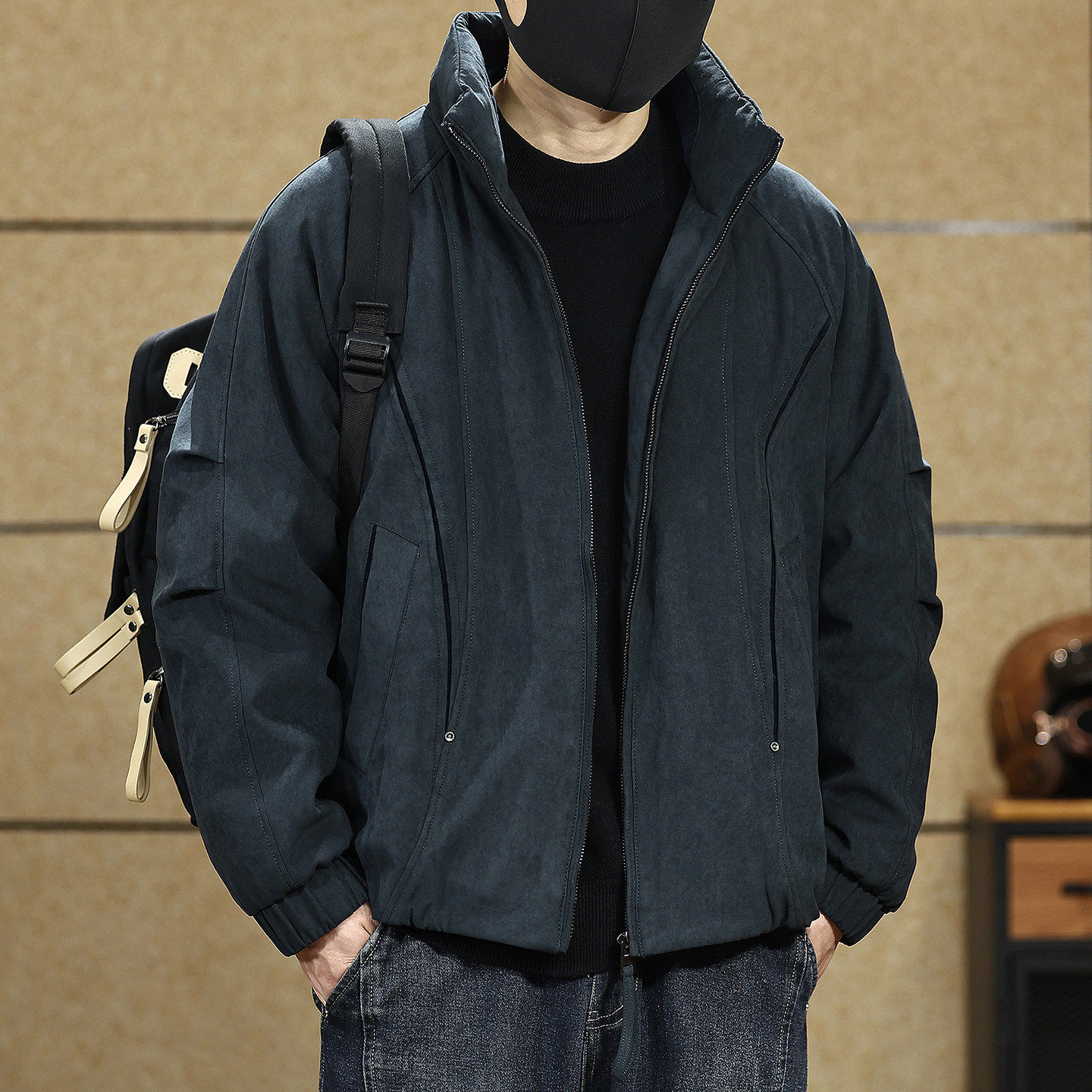 高端美式简约立领棉衣男士冬季新款宽松夹棉保暖棉服外套男款上衣