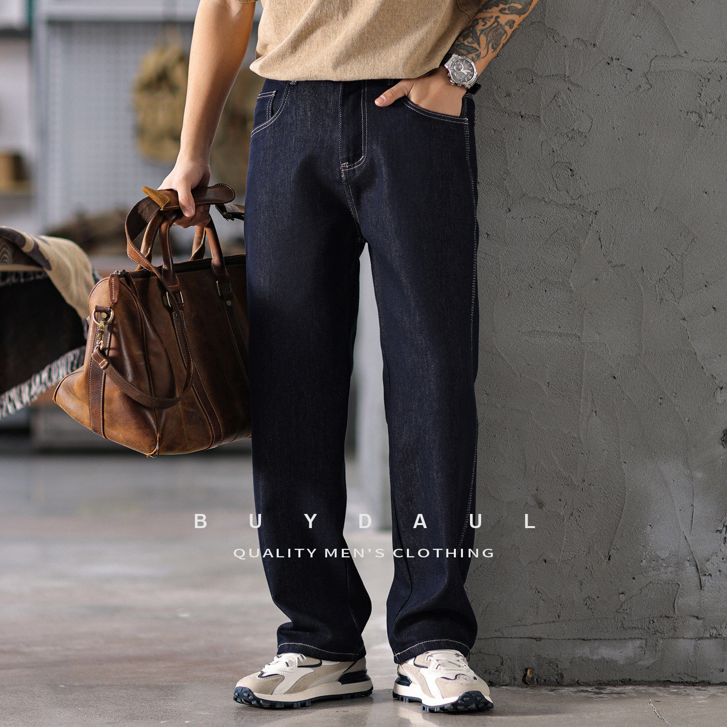 高级感莱赛尔原色直筒牛仔裤男士春季2026新款辑明线宽松百搭长裤