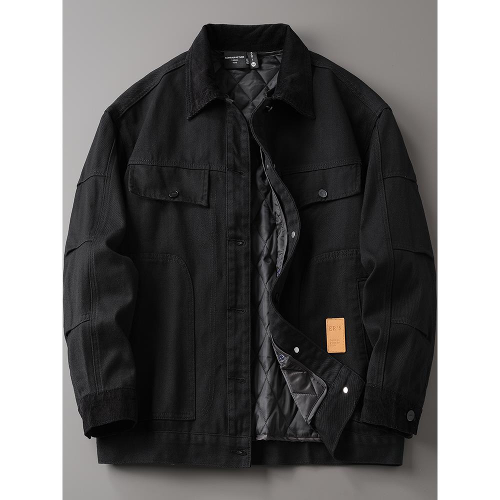 牛仔外套男黑色可拆卸加棉秋冬新款加绒加厚棉衣宽松大码夹克