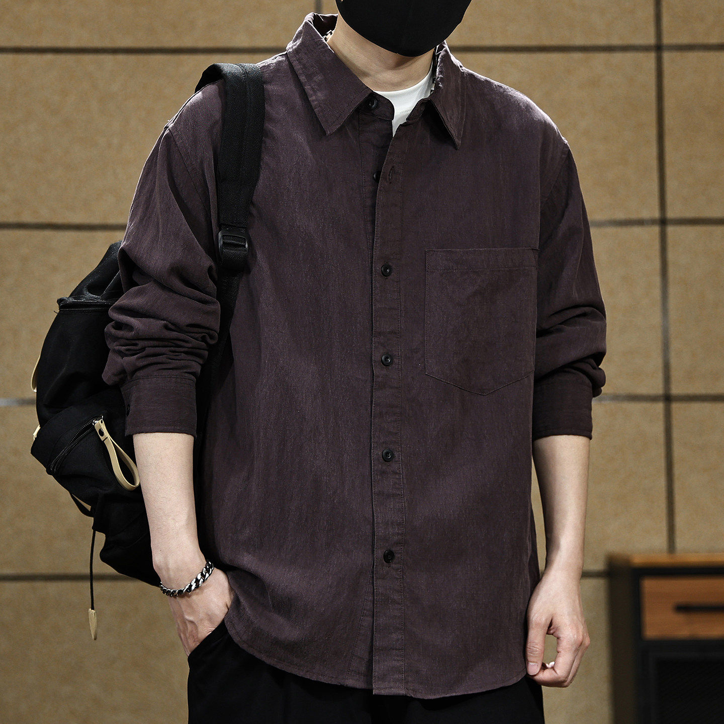 美式老钱风莱赛尔长袖衬衫男士春秋季新款宽松休闲透气衬衣外套男