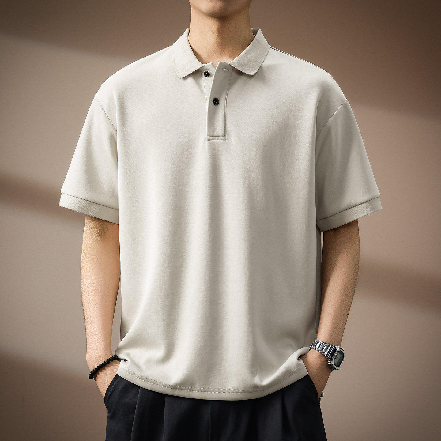 高端冰感莫代尔翻领Polo衫男2026夏季新款亲肤弹力宽松短袖T恤男